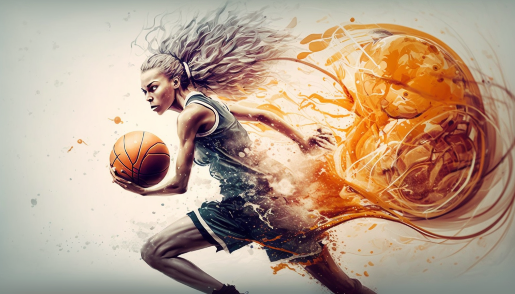female basketball player dribbling a ball