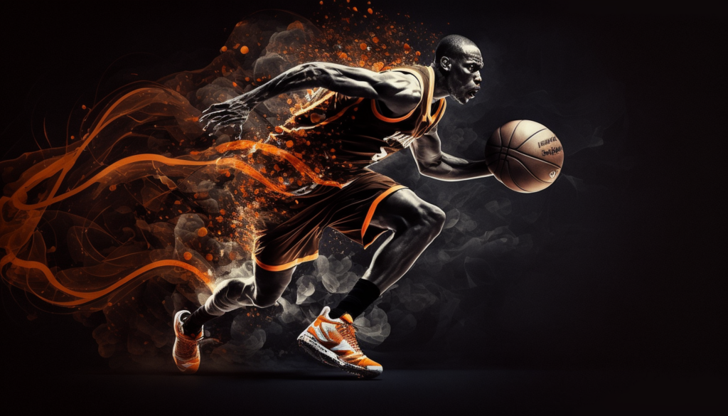 male basketball player dribbling a ball